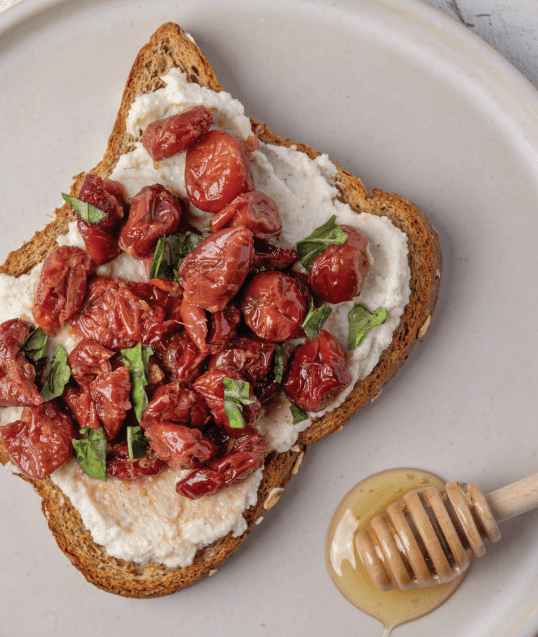 Roasted Cherries, Ricotta, & Basil Toast Recipe